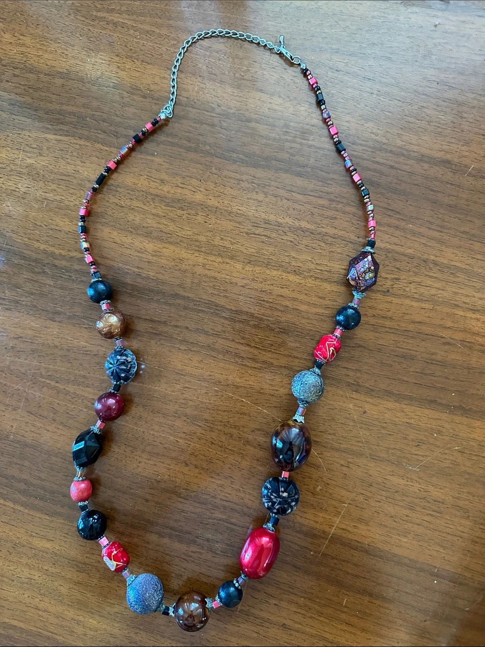 Chunk Boho  Multicolor Bead Necklace in Red & Black